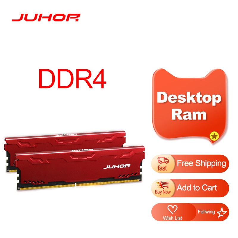 JUHOR Memory Ram Computer DDR4 8GB 16GB 3000MHz Memoria 2400MHz 2666MHz Desktop Rams New Dimm with Heat Sink