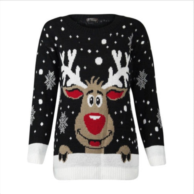 Women Christmas Deer Warm Knitted Long Sleeve Sweater