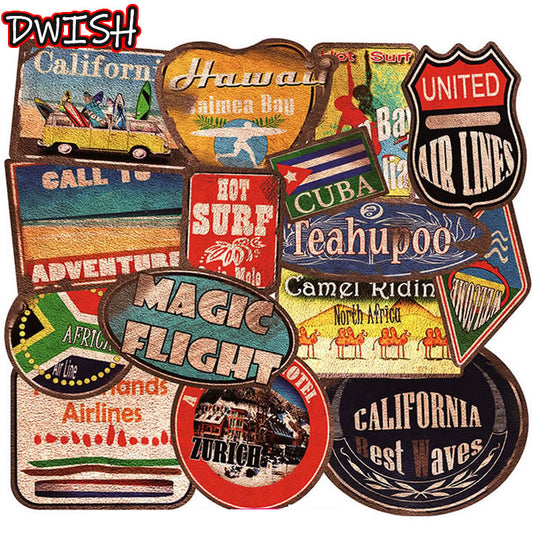 36pcs/Pack Waterproof Retro Beach Surfing Stickers