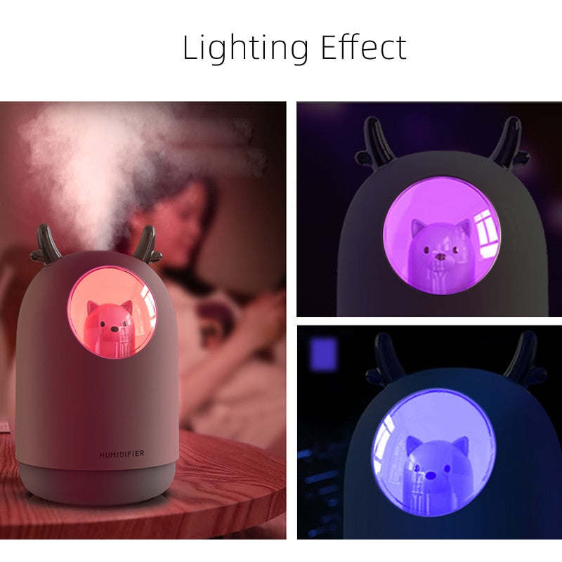 Air Humidifier 300ML Cute Rabbit Ultra-Silent USB Aroma Essential room Car LED Night Lamp  Air Purifier Mist Maker Air Fresher