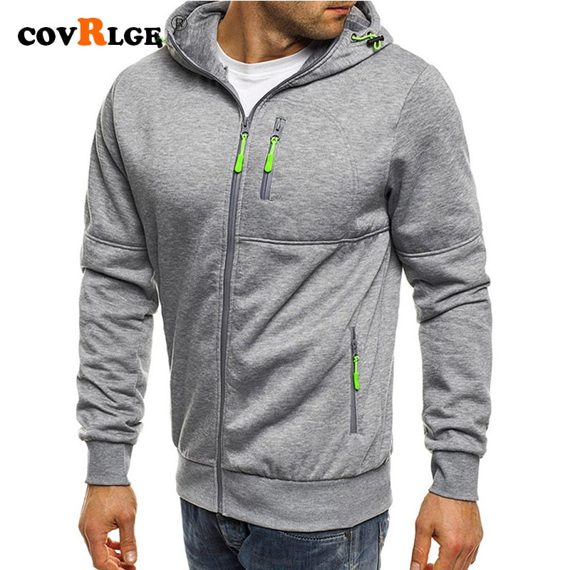 Covrlge Spring Men's Hooded Casual Zipper Sweatshirts