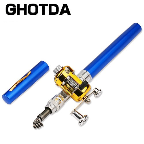 Portable Pocket Telescopic Mini Fishing Pole Pen Shape Folded Fishing Rod With Reel Wheel