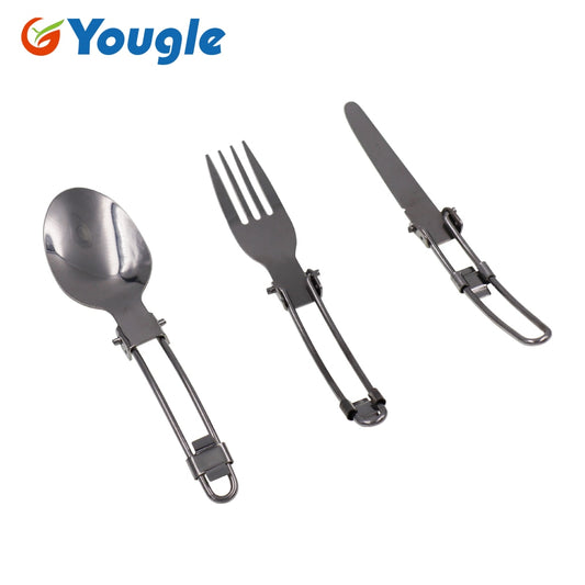 YOUGLE Outdoor Stainless Steel Folded Fork Spoon Knife Dinnerware