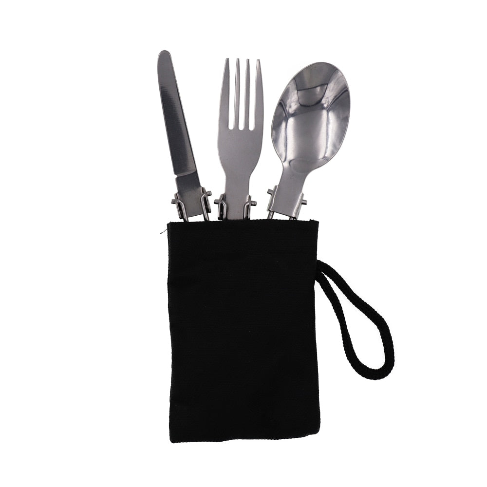 YOUGLE Outdoor Stainless Steel Folded Fork Spoon Knife Dinnerware