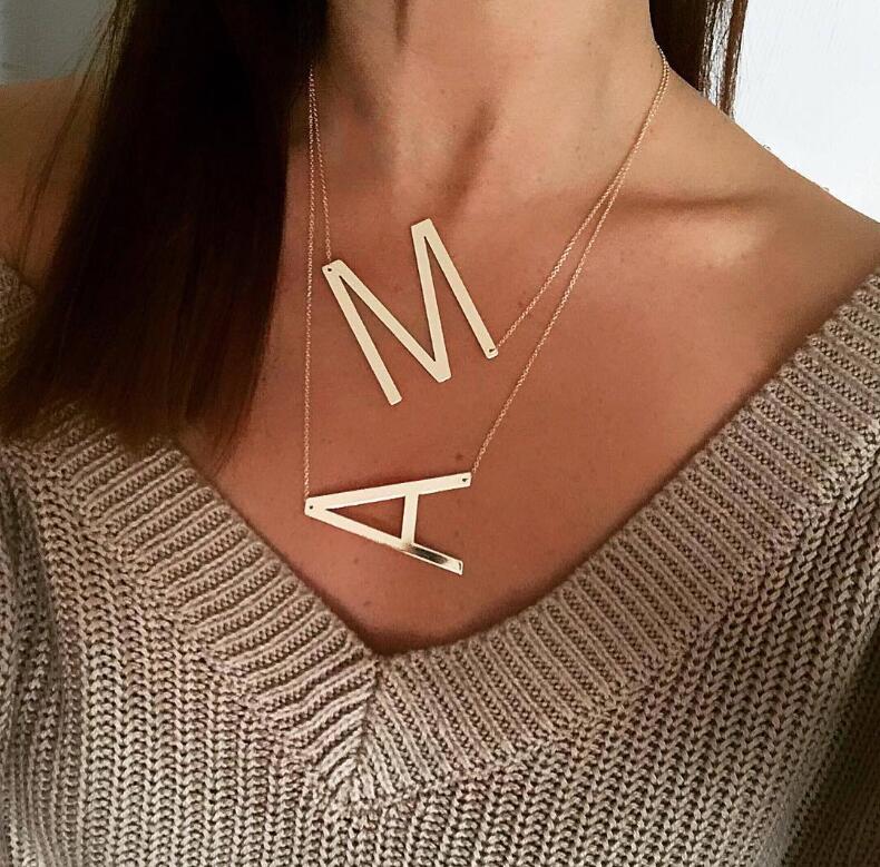 Large Initial Necklace 100% Stainless Steel Jewelry Big Letter Necklace