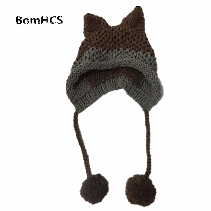 Cute Fox Ears Beanie Winter Warm 100% Handmade Knit Hat