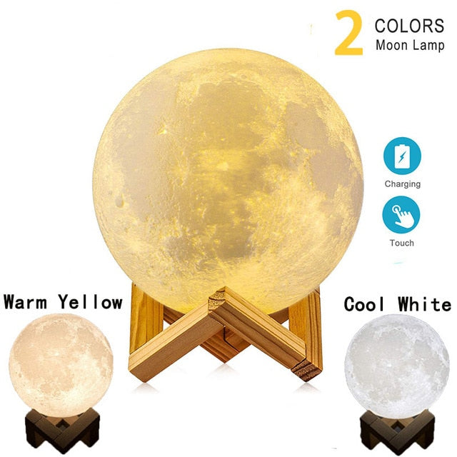 USB Rechargeable 3D Print Moon Lamp Night Light Creative Home Decoration