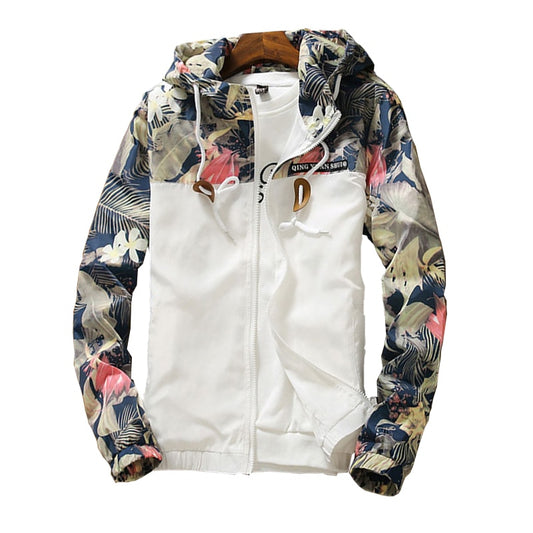 Women's Hooded Floral Causal Windbreaker