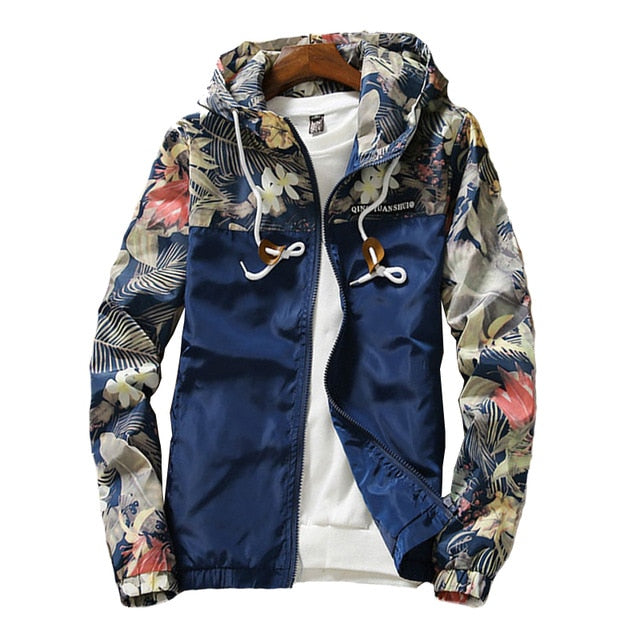 Women's Hooded Floral Causal Windbreaker