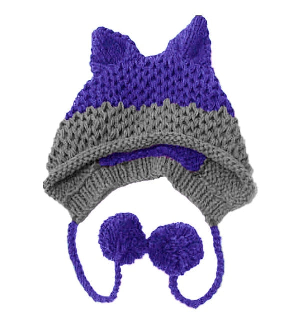 Cute Fox Ears Beanie Winter Warm 100% Handmade Knit Hat