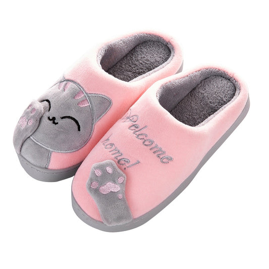 Women Winter Home Slippers Cartoon Cat Shoes Non-Slip Soft Winter Warm House Slippers Indoor Bedroom Lovers Couples Floor Shoes