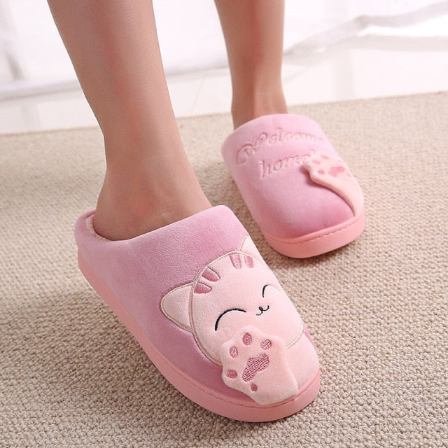 Women Winter Home Slippers Cartoon Cat Shoes Non-Slip Soft Winter Warm House Slippers Indoor Bedroom Lovers Couples Floor Shoes