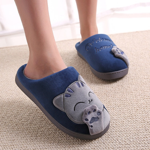 Women Winter Home Slippers Cartoon Cat Shoes Non-Slip Soft Winter Warm House Slippers Indoor Bedroom Lovers Couples Floor Shoes