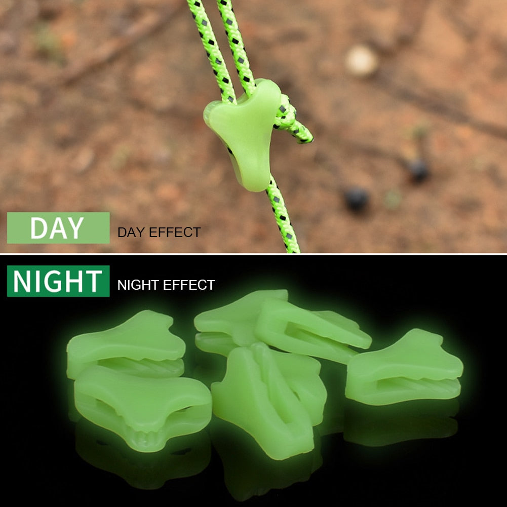 10/20pcs Plastic Outdoor Camping Fluorescent Luminous Awning Tent Rope Buckle Canopy Anti-slip Triangle Tightening Hook Buckles