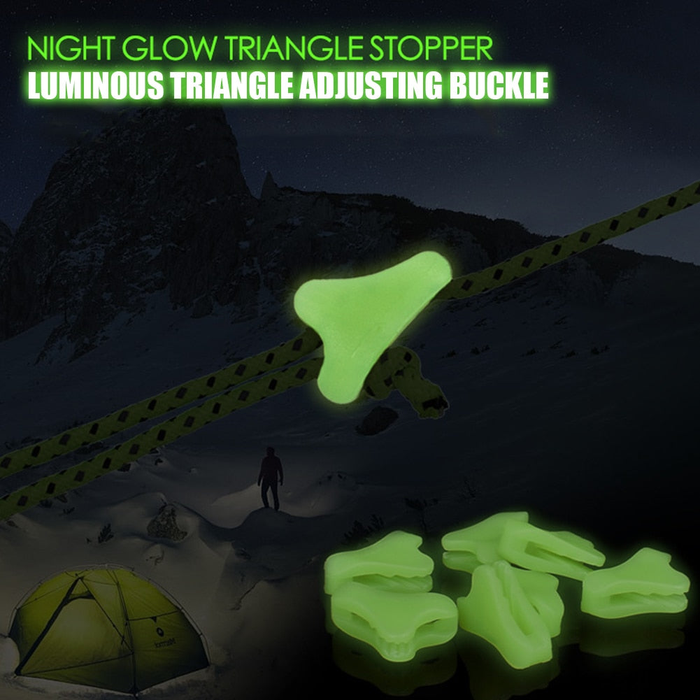 10/20pcs Plastic Outdoor Camping Fluorescent Luminous Awning Tent Rope Buckle Canopy Anti-slip Triangle Tightening Hook Buckles