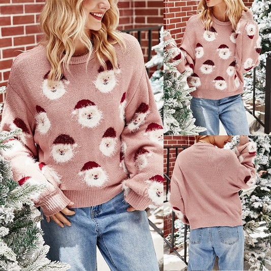 Women Classic Round Neck Long Sleeve Holiday Sweater