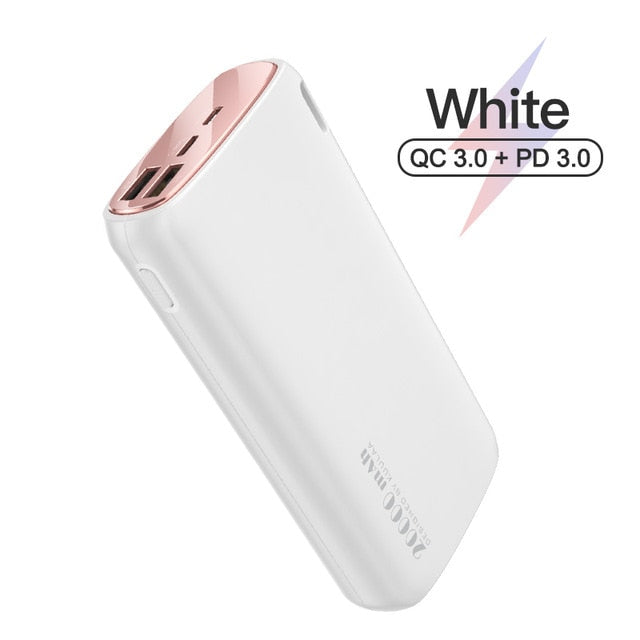 Power Bank 20000mAh Portable Charging Mobile Phone External Battery Charger Powerbank  White Black Pink for Android Iphone