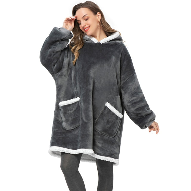 Oversized Hoodies Sweatshirt Women Winter Hoodies Fleece Giant TV Blanket With Sleeves Pullover