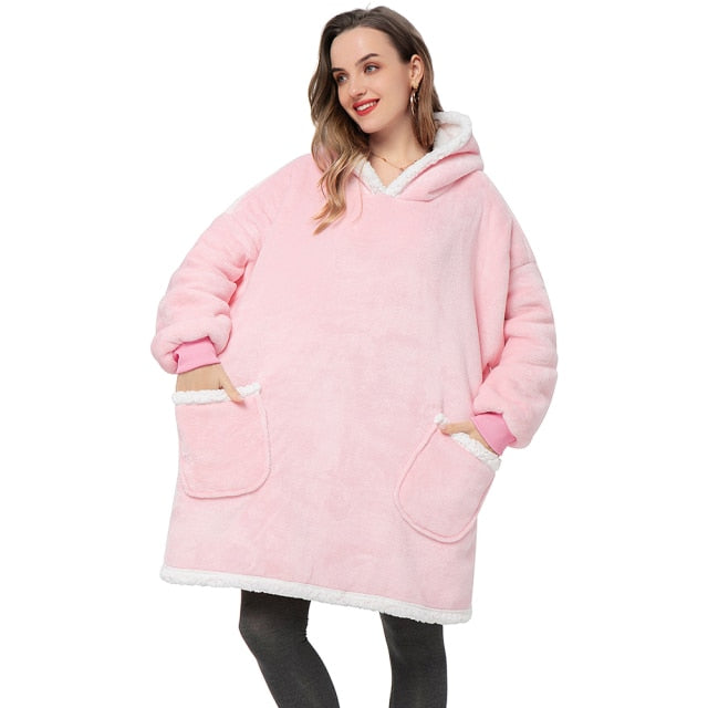 Oversized Hoodies Sweatshirt Women Winter Hoodies Fleece Giant TV Blanket With Sleeves Pullover