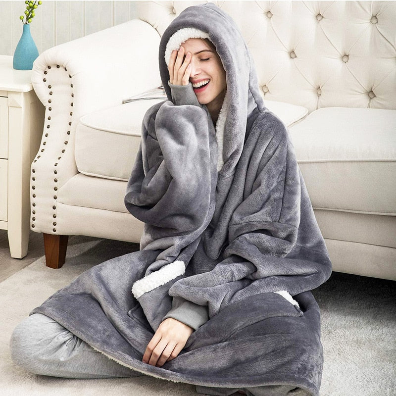 Oversized Hoodies Sweatshirt Women Winter Hoodies Fleece Giant TV Blanket With Sleeves Pullover