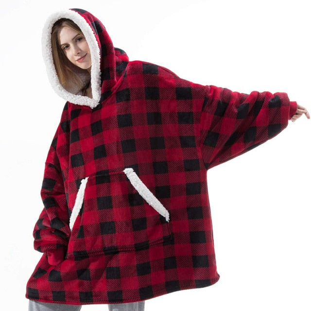 Oversized Hoodies Sweatshirt Women Winter Hoodies Fleece Giant TV Blanket With Sleeves Pullover