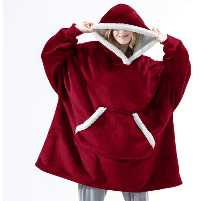 Oversized Hoodies Sweatshirt Women Winter Hoodies Fleece Giant TV Blanket With Sleeves Pullover