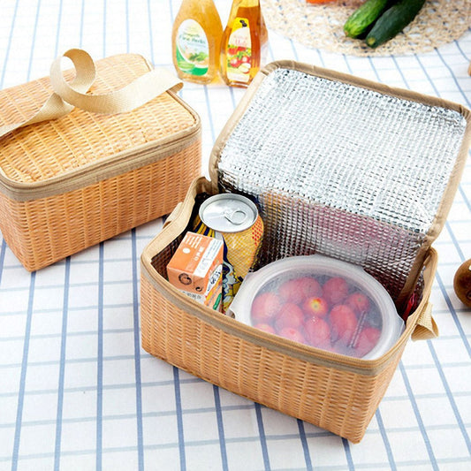 Portable Wicker Rattan Outdoor Waterproof Insulated Thermal Cooler Food Container