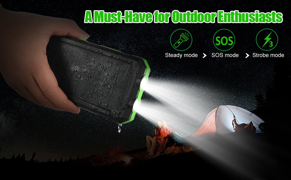 Outdoor Survival Camping Equipment 20000mAh Portable Waterproof Solar Power Charger Bank With LED Flashlights for Adventure Emer