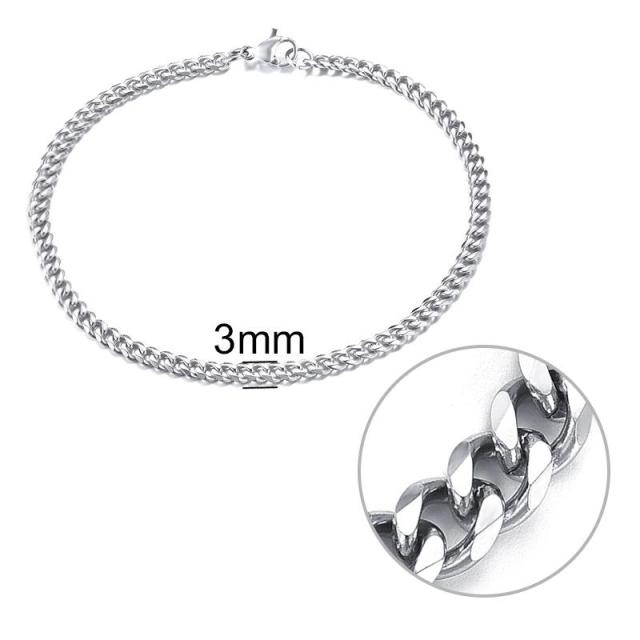 Jiayiqi 3-11 mm Men Bracelet Stainless Steel Curb Cuban Link Chain