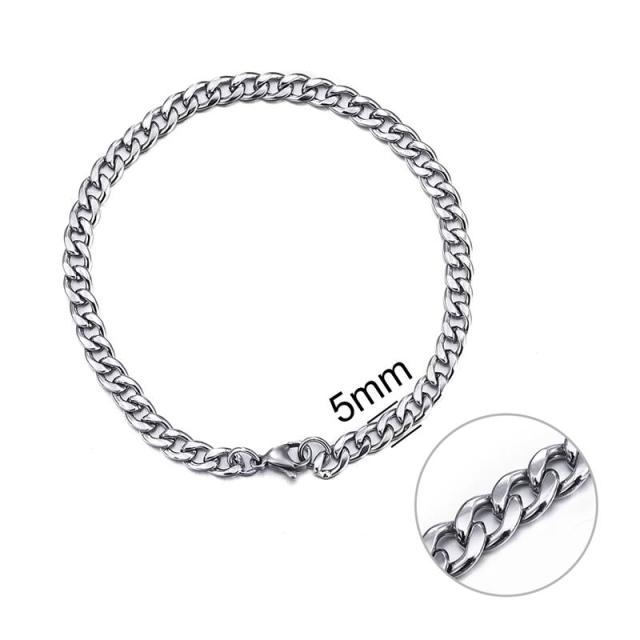 Jiayiqi 3-11 mm Men Bracelet Stainless Steel Curb Cuban Link Chain