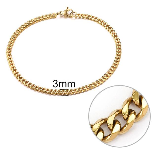 Jiayiqi 3-11 mm Men Bracelet Stainless Steel Curb Cuban Link Chain