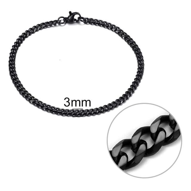 Jiayiqi 3-11 mm Men Bracelet Stainless Steel Curb Cuban Link Chain