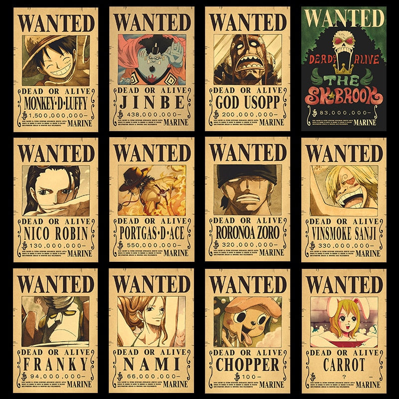 10Pcs/set Anime One Piece Vintage Wanted Posters