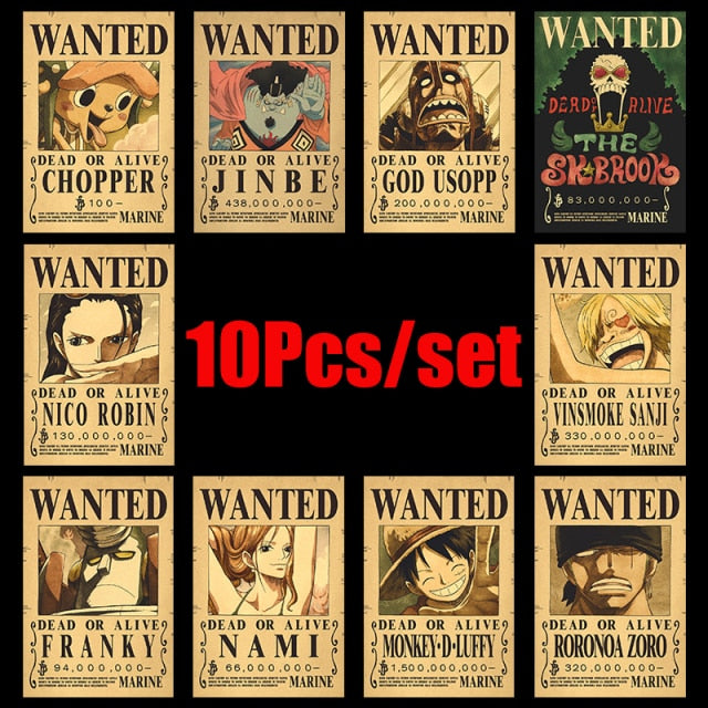 10Pcs/set Anime One Piece Vintage Wanted Posters