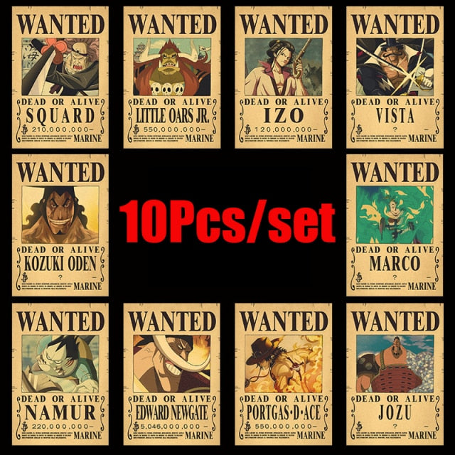 10Pcs/set Anime One Piece Vintage Wanted Posters