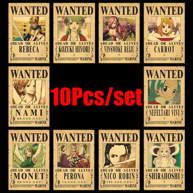 10Pcs/set Anime One Piece Vintage Wanted Posters