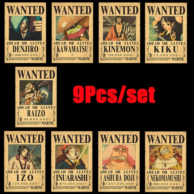 10Pcs/set Anime One Piece Vintage Wanted Posters