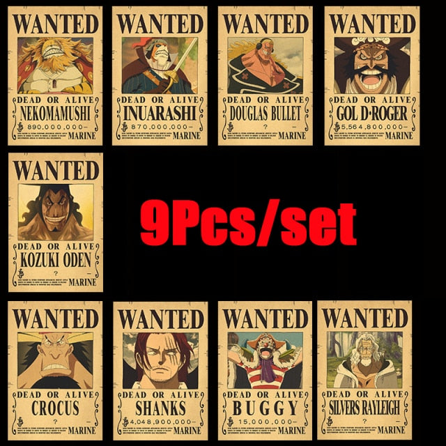 10Pcs/set Anime One Piece Vintage Wanted Posters