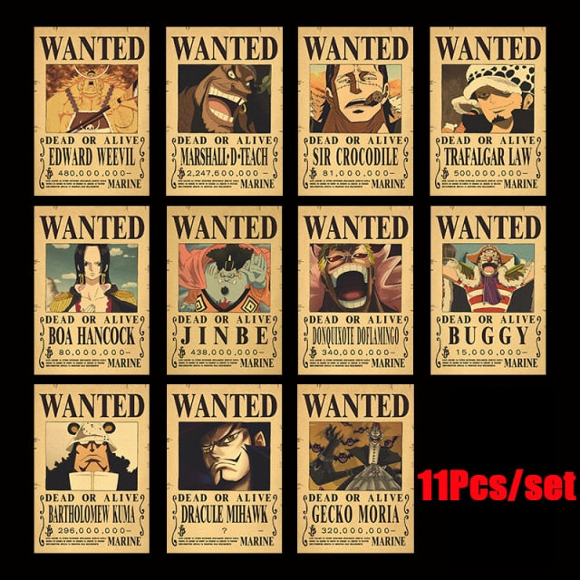 10Pcs/set Anime One Piece Vintage Wanted Posters