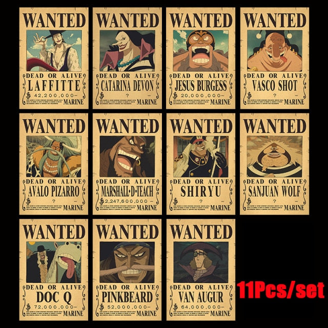 10Pcs/set Anime One Piece Vintage Wanted Posters