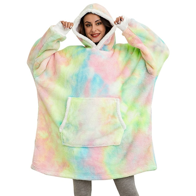 Oversized Hoodies Sweatshirt Women Winter Hoodies Fleece Giant TV Blanket With Sleeves Pullover