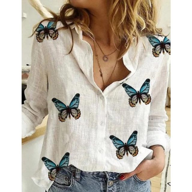 Womens Casual Long Sleeve Bird Print Shirt