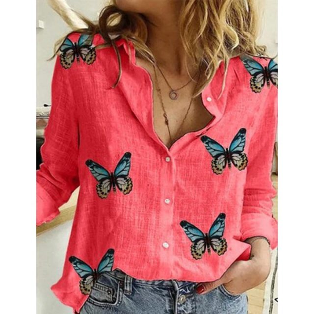 Womens Casual Long Sleeve Bird Print Shirt