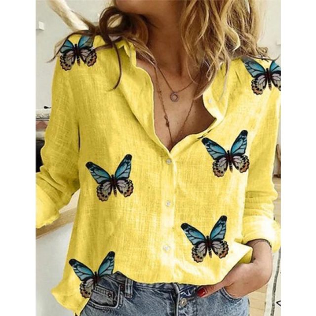 Womens Casual Long Sleeve Bird Print Shirt