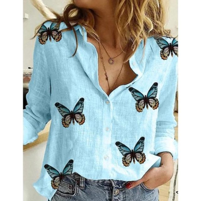 Womens Casual Long Sleeve Bird Print Shirt