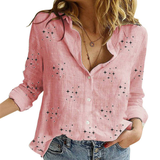 Womens Casual Long Sleeve Bird Print Shirt