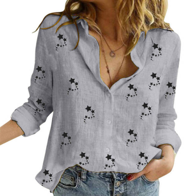 Womens Casual Long Sleeve Bird Print Shirt