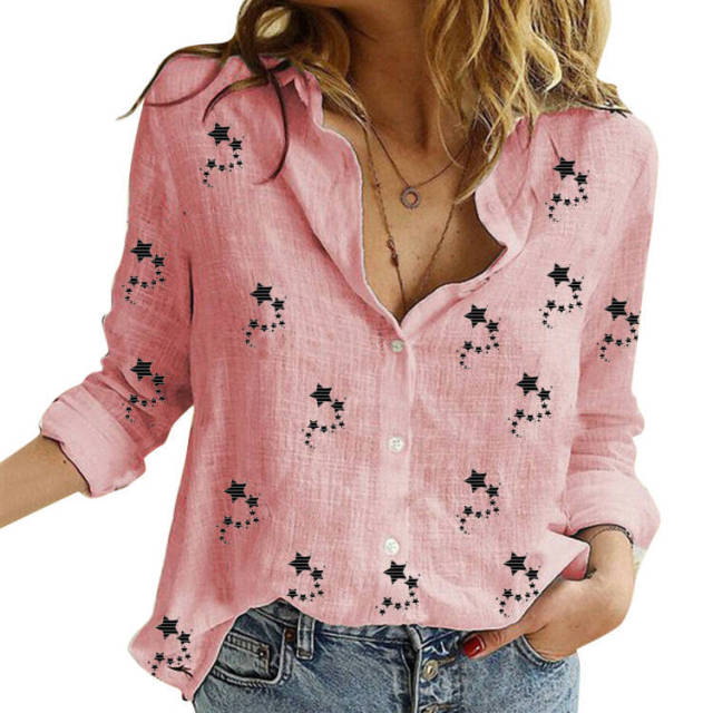 Womens Casual Long Sleeve Bird Print Shirt