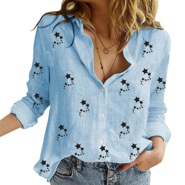 Womens Casual Long Sleeve Bird Print Shirt