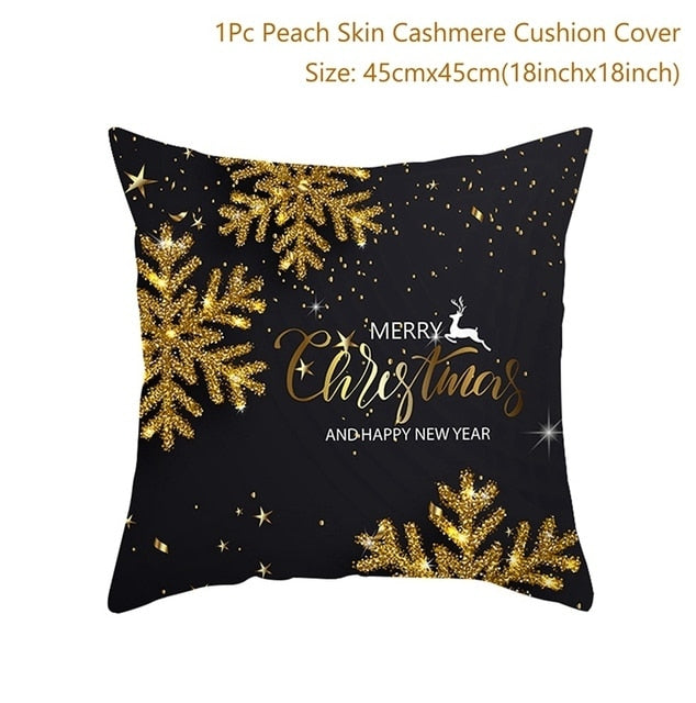 45cm Christmas Black Gold Cushion Cover Merry Christmas Decorations for Home Cristmas Ornaments Natal Navidad Gift New Year 2021